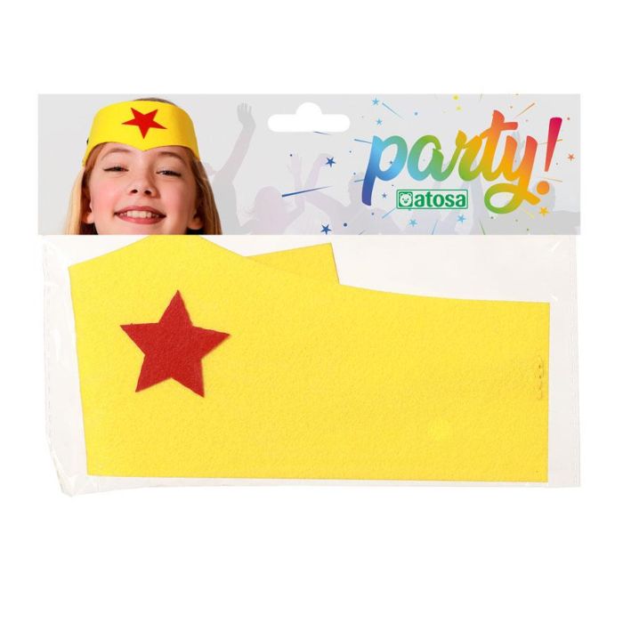 Cinta para cabeza amarilla con estrella roja - Disfraz de superheroína para niñas en carnaval y fiestas 1 Cinta para cabeza amarilla con estrella roja - Disfraz de superheroína para niñas en carnaval y fiestas 1