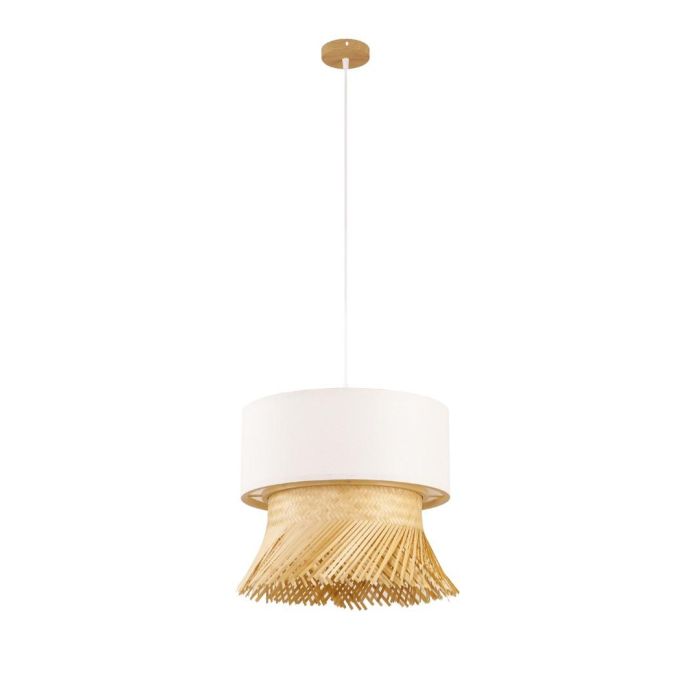 DKD Home Decor Lámpara de Techo Urban Bambú Poliéster Marrón Claro Blanco E27 40x39x40 cm con Flecos y Hecha a Mano 1