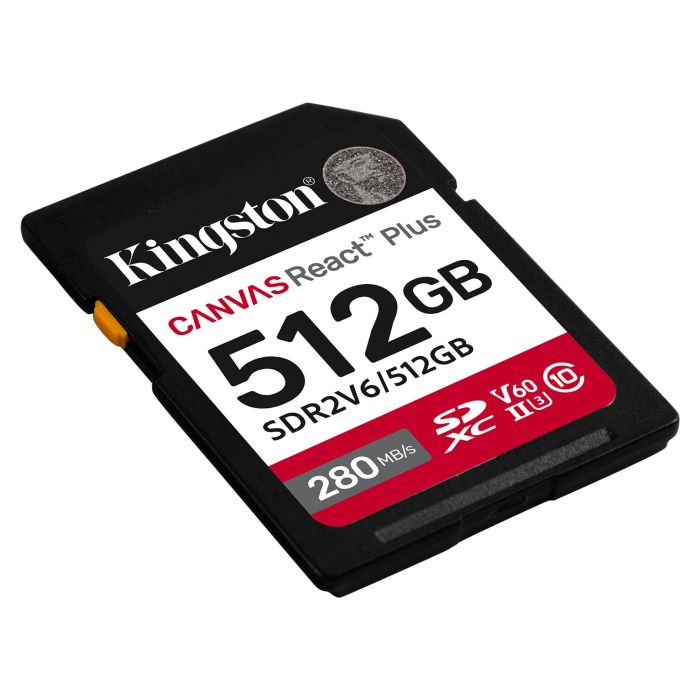 Kingston Tarjeta de Memoria SDXC Canvas React Plus 512GB Clase 10 UHS-II U3 V60 Velocidad 280MB/s Lectura 150MB/s Escritura XC 1