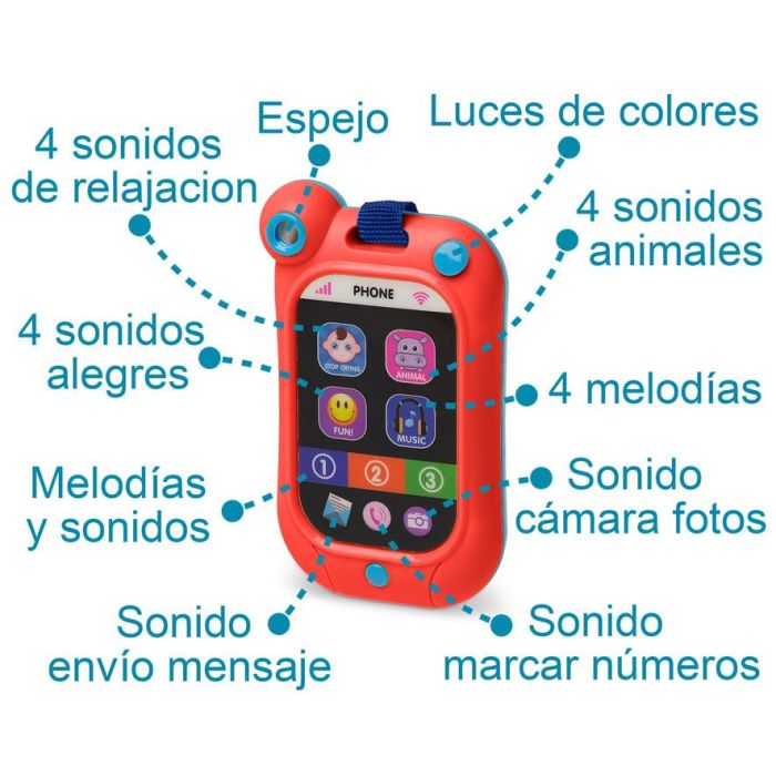 KioKids Juguete Teléfono Móvil Musical para Bebés +18 Meses, Sonidos Reales, Estimula Sentidos, Resistente y Colgable, Multicolor 4
