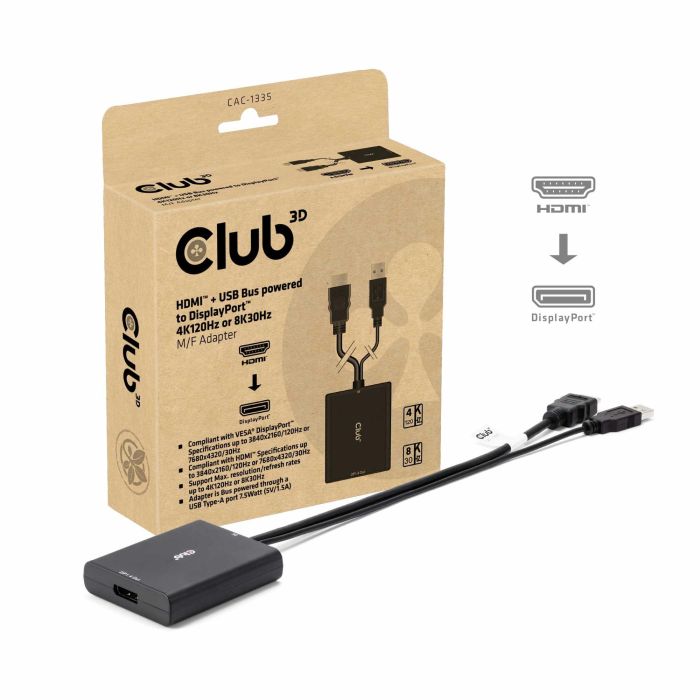 Club3D Adaptador HDMI + MicroUSB a DisplayPort Activo 4K120Hz 20 Club3D Adaptador HDMI + MicroUSB a DisplayPort Activo 4K120Hz 20