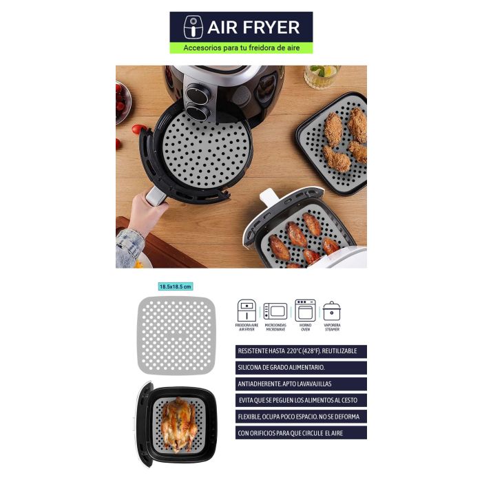 Base de silicona cuadrada para Air Fryer 18.5 cm Quttin - Inde (24 Unidades) 7 Base de silicona cuadrada para Air Fryer 18.5 cm Quttin - Inde (24 Unidades) 7
