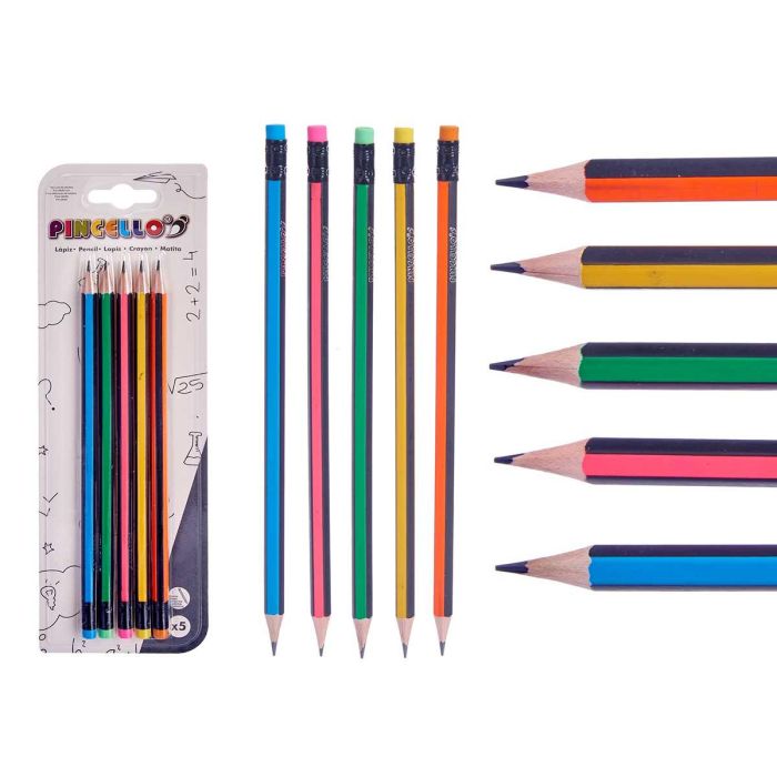 Set 5 Lápices Rayas con Goma Pincello - Madera, Multicolor 8x24.5x0.5 cm (48 Unidades) Set 5 Lápices Rayas con Goma Pincello - Madera, Multicolor 8x24.5x0.5 cm (48 Unidades)