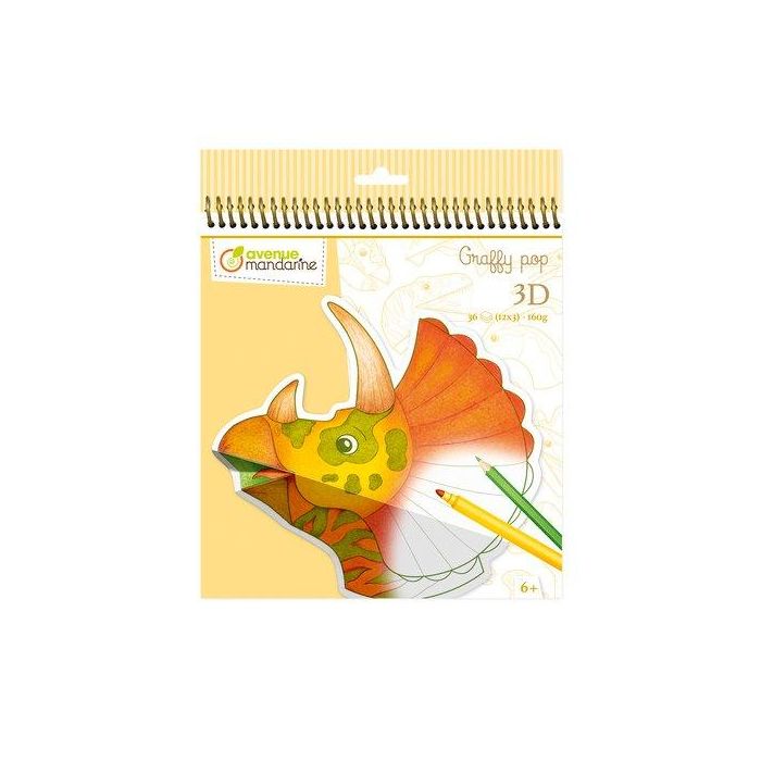 Cuaderno Avenue Mandarine Graffy Pop 3D Para Colorear Dinosaurios (+6 Años)