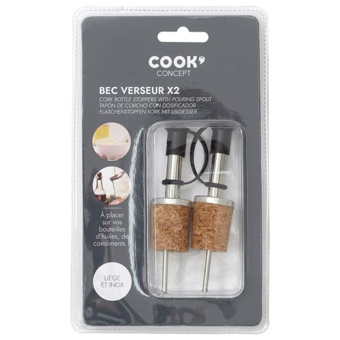 Cook Concept Juego de 2 Tapones Vertedor Acero Inoxidable Con Corcho Y Tapón Plástico 0 Cook Concept Juego de 2 Tapones Vertedor Acero Inoxidable Con Corcho Y Tapón Plástico 0