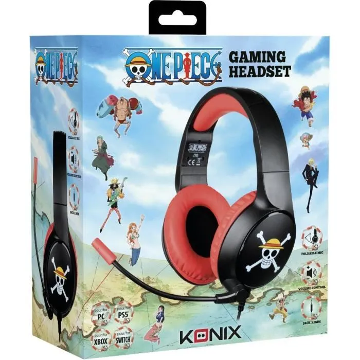 Konix Auriculares con Cable para Juegos One Piece Luffy PC, PS4, PS5, Switch y Xbox con Micrófono Jack 3.5mm 4