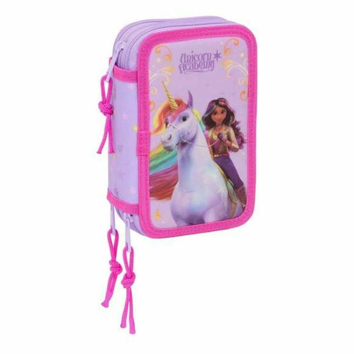 Safta Plumier Estuche Triple Escolar Infantil Unicorn Academy 37 Piezas, 12,5x19,5x5,5 cm, Edad +3 años