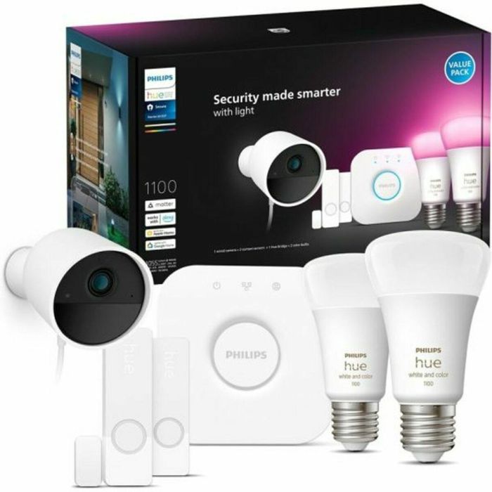 Philips Hue Kit de inicio Seguro AUC1717812304760 Incluye: 1 cámara con cable, 2 sensores de contacto, 2 bombillas conectadas, 1 puente 0 Philips Hue Kit de inicio Seguro AUC1717812304760 Incluye: 1 cámara con cable, 2 sensores de contacto, 2 bombillas conectadas, 1 puente 0