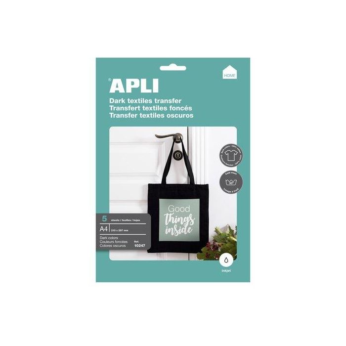 Papel Inkjet Transfer Apli A4 5H Para Algodon Oscuro