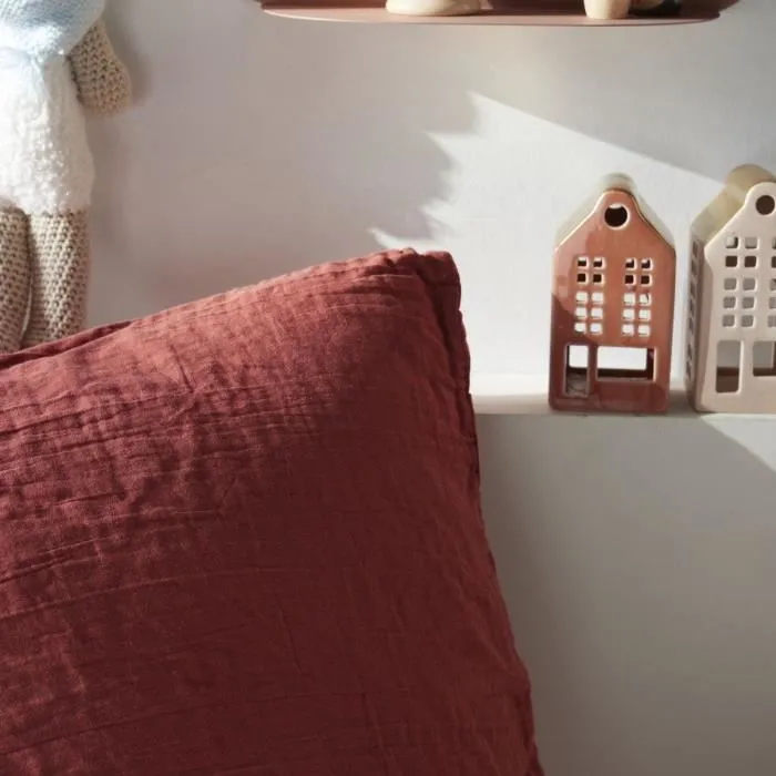 Today Juego de Cama 123671 para 2 Personas - 260x240cm Gasa de Algodón Lisa Terracota 1