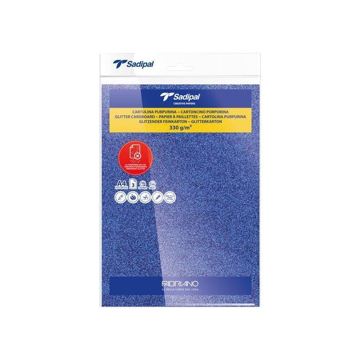 Cartulina Purpurina A4 Sadipal 330G Azul Paquete De 3