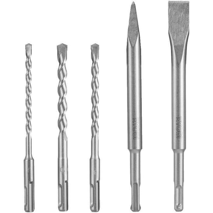 Kit RYOBI de 3 bits (6 mm, 8 mm, 10 mm) y 2 SDS + cinceles (1 punta y 1 plano) RAKSP05 1 Kit RYOBI de 3 bits (6 mm, 8 mm, 10 mm) y 2 SDS + cinceles (1 punta y 1 plano) RAKSP05 1