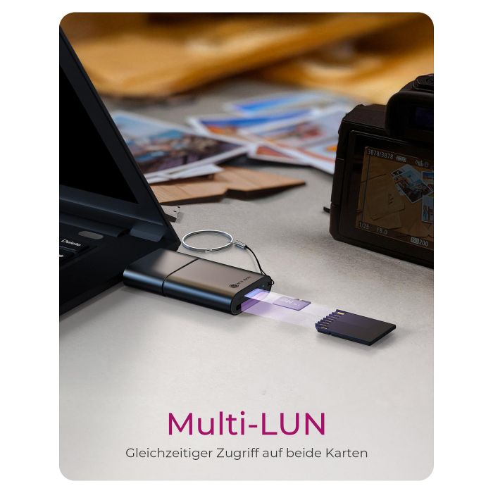 ICY BOX IB-CR204-CU3 Lector de Tarjetas 2 en 1 USB 3.2 Gen 1 para SD, MicroSD, SDXC, SDHC hasta 2 TB, 170 MB/s, Negro 6