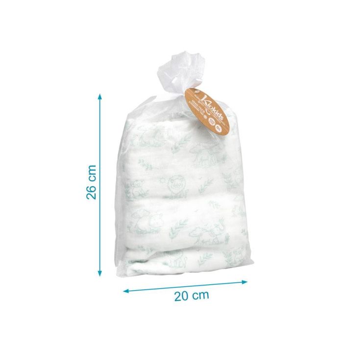 KioKids - Muselina Estampado Selva Color Salvia 120x120 cm, Bambú 70% y Algodón 30% para Bebé +0 Meses, Certificado OEKO-TEX