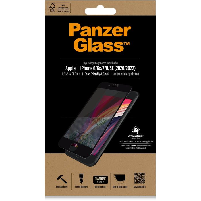 PanzerGlass E2E Privacy Protector Pantalla Vidrio Templado iPhone 6/6s/7/8/SE 2020/2022 Transparente 1
