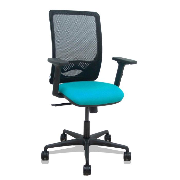 PIQUERAS Y CRESPO Silla Zulema sincro malla negra asiento bali turquesa brazos 2D ruedas 65mm PIQUERAS Y CRESPO Silla Zulema sincro malla negra asiento bali turquesa brazos 2D ruedas 65mm