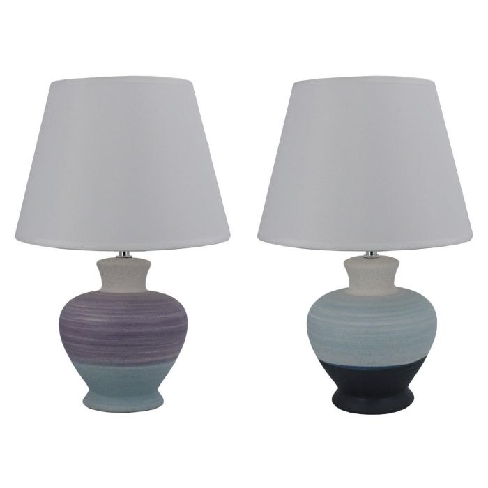 DKD Home Decor Lámpara de Sobremesa Scandi Bicolor Cerámica Poliéster, E14 25W, 25x25x38 cm, Juego de 2