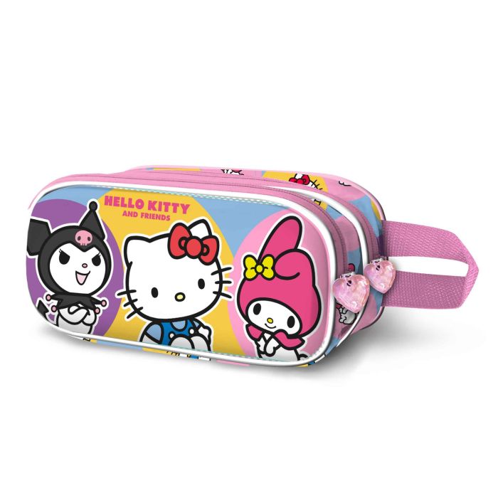 Hello Kitty Estuche Portatodo Escolar 3D Doble Compartimento con Cremallera y Forro Interior Rosa 8x22x10 cm
