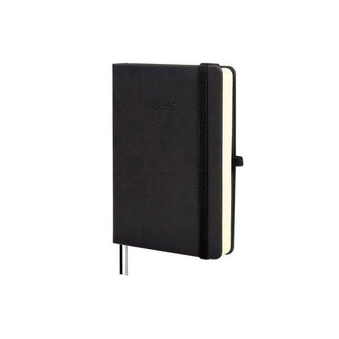 Agenda Anual (2026) Catalan Finocam Minimal Textura Cosida Tapa Dura Con Goma M4 118X168 D/P Negre