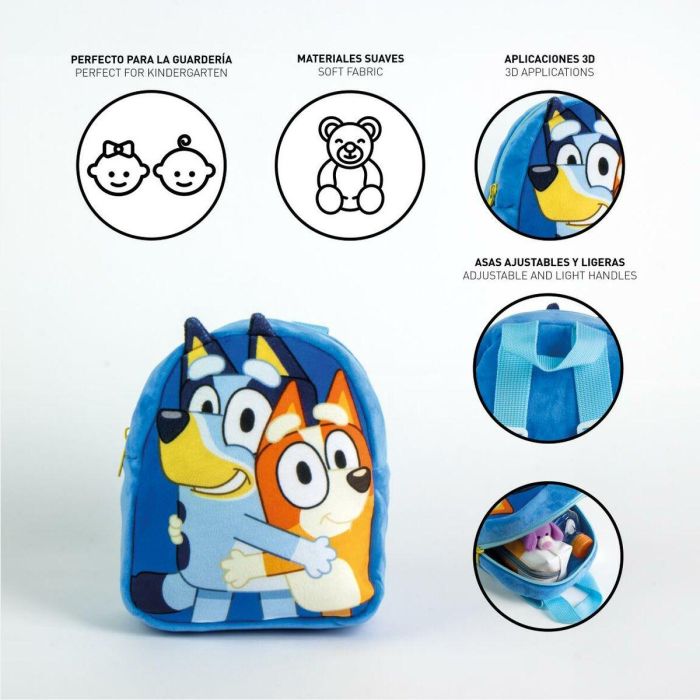 Cerdá Mochila Guardería Infantil Peluche Bluey para Niños Pequeños +3 Años - Diseño Personaje TV 18x22x4cm Color Azul 3 Cerdá Mochila Guardería Infantil Peluche Bluey para Niños Pequeños +3 Años - Diseño Personaje TV 18x22x4cm Color Azul 3