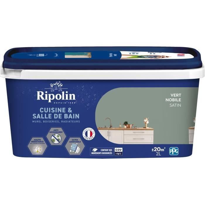 Pintura paredes, carpintería, techos, radiadores - RIPOLIN - Cocina y baño - 2 L - Verde Nobile