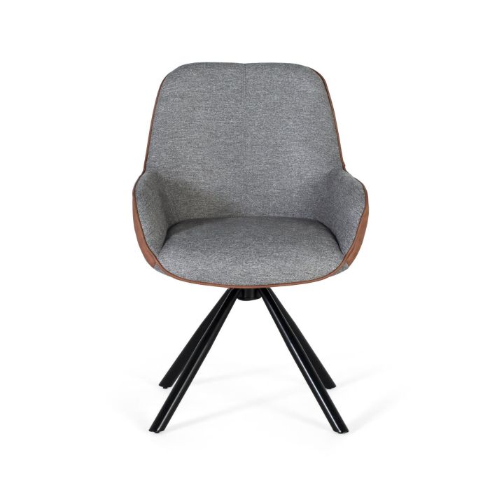 Giner y Colomer Lote de 2 Sillas Giratorias Tapizadas en Tela Gris y Marrón Acero Negro 2