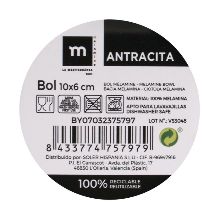 Bol de melamina antracita 10x6 cm - La Mediterranea (24 Unidades) 1 Bol de melamina antracita 10x6 cm - La Mediterranea (24 Unidades) 1