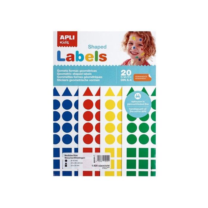 Gomets Apli Blister 20H A4 Figuras Geom. (Cl.,Tr.,Cd.) 20 Mm 4 Col.Surt.(Am-Az-Rj-Vd) 1.920 Uds. (05151) (Set de 5) Gomets Apli Blister 20H A4 Figuras Geom. (Cl.,Tr.,Cd.) 20 Mm 4 Col.Surt.(Am-Az-Rj-Vd) 1.920 Uds. (05151) (Set de 5)