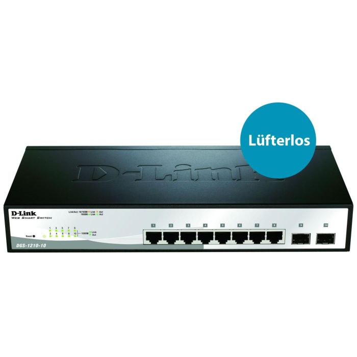 D-Link 10-Port Gigabit Smart Switch con 2 Puertos SFP Gestionable, Montaje en Rack 19", Diseño Fanless, 20Gbps. 2 D-Link 10-Port Gigabit Smart Switch con 2 Puertos SFP Gestionable, Montaje en Rack 19", Diseño Fanless, 20Gbps. 2