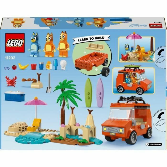 Lego Bluey Excursión Familiar a la Playa con Bluey, Bingo y Mamá, Juguete Interactivo Preescolar +4 años