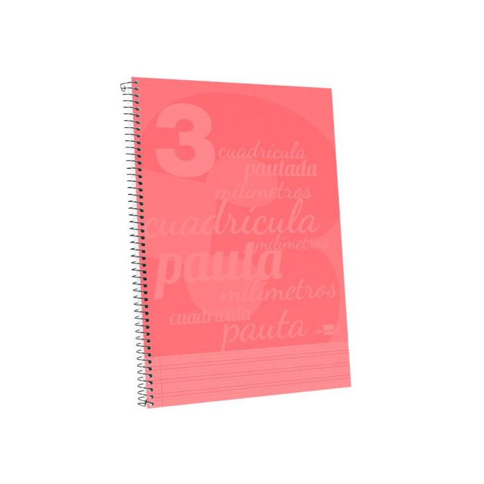 Cuaderno Espiral Liderpapel Folio Pautaguia Tapa Plastico 80H 75 gr Cuadro Pautado 3 mm Con Margen Color Rojo 3