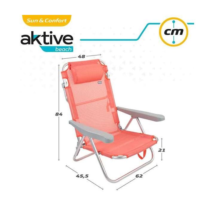Silla playa plegable aluminio 5 posiciones flamingo 48x46x84 cm con cojin y asa. 6 Silla playa plegable aluminio 5 posiciones flamingo 48x46x84 cm con cojin y asa. 6
