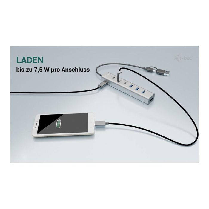 i-tec Hub Carga Metal USB-C/USB-A de 7 Puertos (3 USB-C + 4 USB-A) 5000 Mbps Aluminio 7
