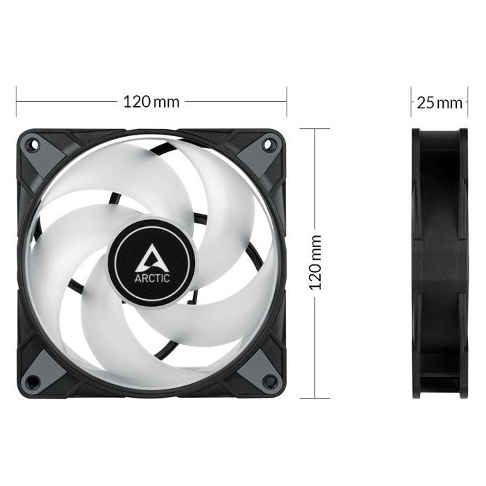 Arctic ACFAN00231A P12 PWM PST A-RGB Ventilador 120mm Negro con divisor de cable, 0 dB, optimizado alta presión estática 3