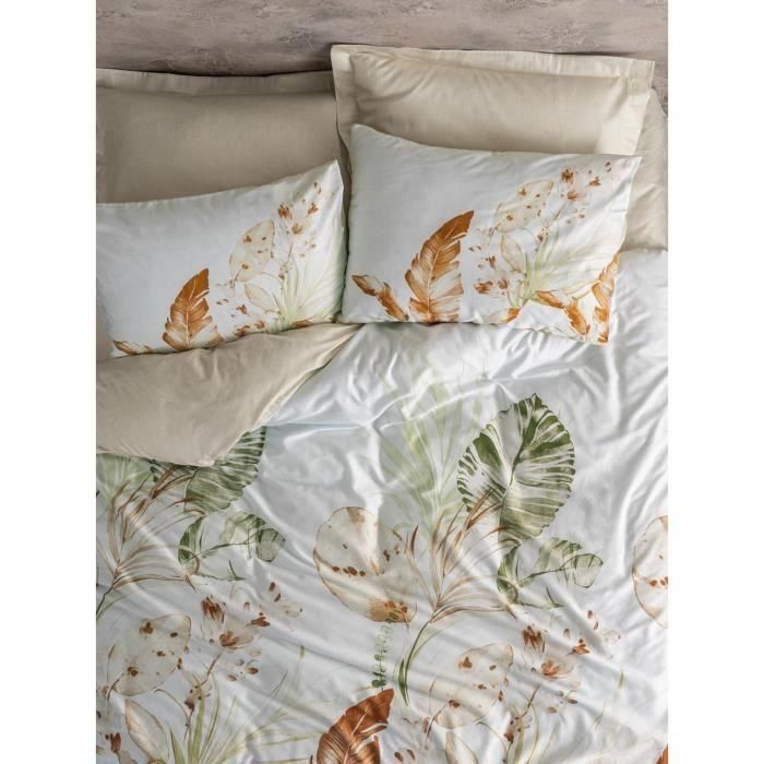 Juego de cama - 1 funda nórdica 220x240 cm + 2 fundas de almohada 60x60 cm - 100% algodón satén - Beige 3 Juego de cama - 1 funda nórdica 220x240 cm + 2 fundas de almohada 60x60 cm - 100% algodón satén - Beige 3