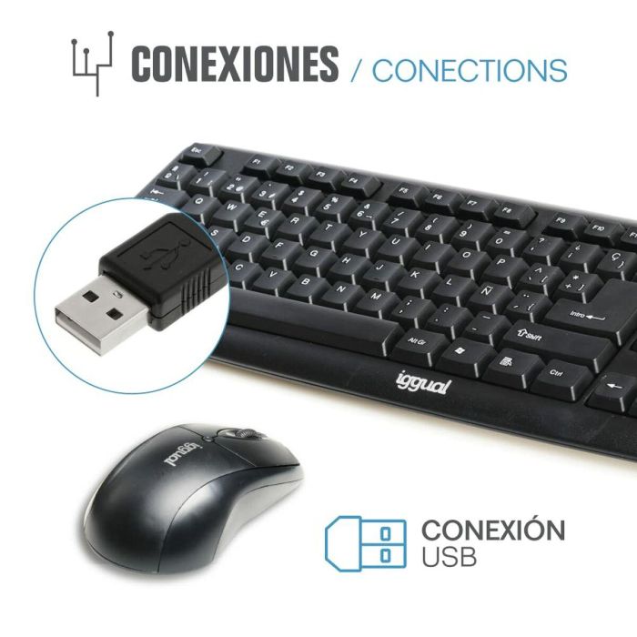 Teclado y Ratón iggual QWERTY USB Negro Qwerty Español 4 Teclado y Ratón iggual QWERTY USB Negro Qwerty Español 4