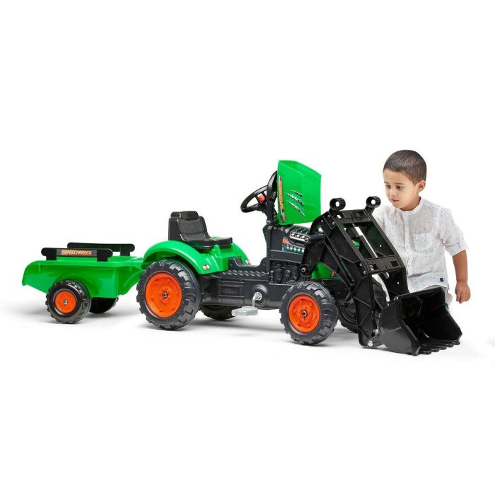 Falk Retroexcavadora con pedal Supercharger verde, con remolque extraíble, capota de apertura, volante con bocina, para niños 2-5 años 1 Falk Retroexcavadora con pedal Supercharger verde, con remolque extraíble, capota de apertura, volante con bocina, para niños 2-5 años 1