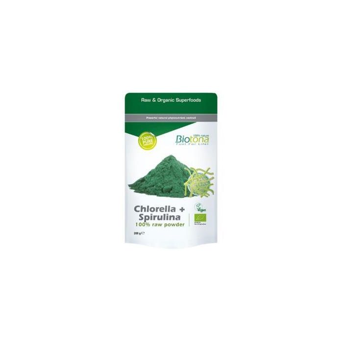 BIOTONA Chlorella Spirulina Raw Bio en Polvo 200g - Suplemento Alimenticio para Deporte y Dieta Equilibrada