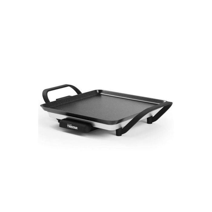 Tristar BP-2666 Plancha de Asar Eléctrica 800W Antiadherente, Termostato Ajustable, 28x28 cm, Bandeja Recogegrasas
