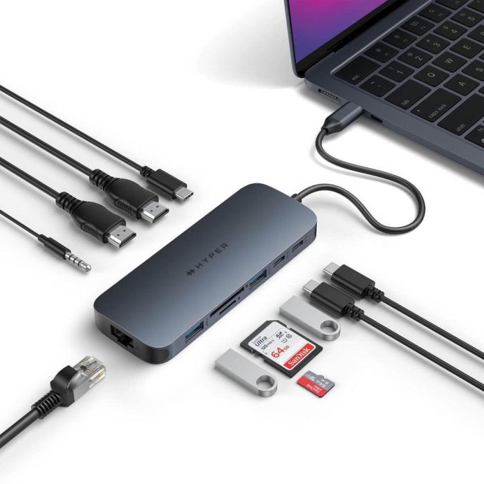 Targus HD4006GL Hub USB-C Doble HDMI 4K@60Hz, 140W PD, 3x USB-C, 2x USB-A, Ethernet, Lector Tarjetas SD Negro 1