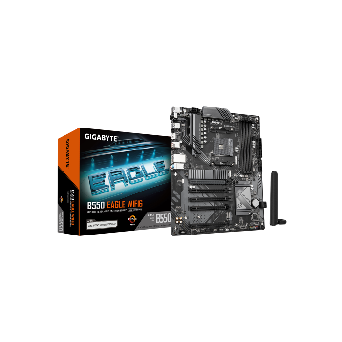 Gigabyte 9MB55EGW-00-G10 Placa base B550 EAGLE WIFI6, Socket AM4, Chipset AMD B550, DDR4 3200MHz, WiFi 6 (802.11ax), Bluetooth 5.3, PCIe 4.0/3.0 M.2, ATX