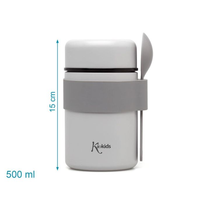 KioKids Termo Papillero De Acero Inoxidable 500 mL Con Cuchara Gris - Mantiene Temperatura 12h 3