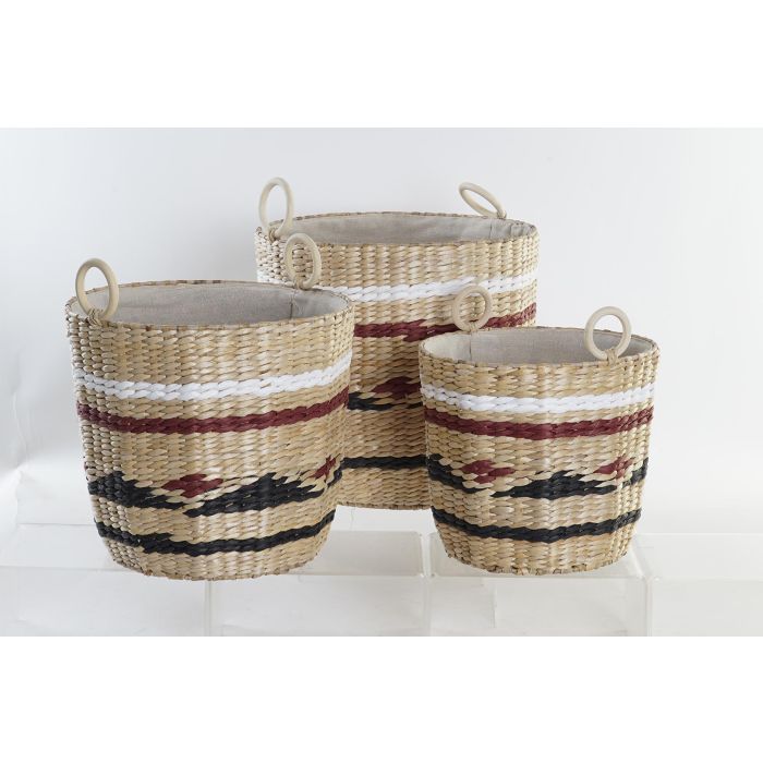DKD Home Decor Cesta Colonial Natural Granate y Negro Blanco Fibra Poliester Set de 3 Piezas 38 x 36 x 38 cm DKD Home Decor Cesta Colonial Natural Granate y Negro Blanco Fibra Poliester Set de 3 Piezas 38 x 36 x 38 cm