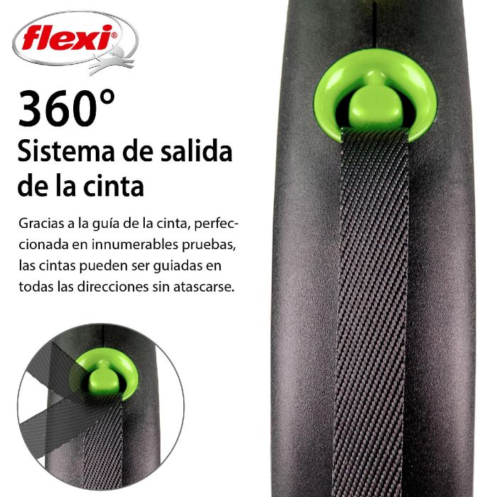 Flexi Correa Retráctil de Cinta Black Design 5M Talla L para Perro, Verde con Carcasa Negra 3 Flexi Correa Retráctil de Cinta Black Design 5M Talla L para Perro, Verde con Carcasa Negra 3