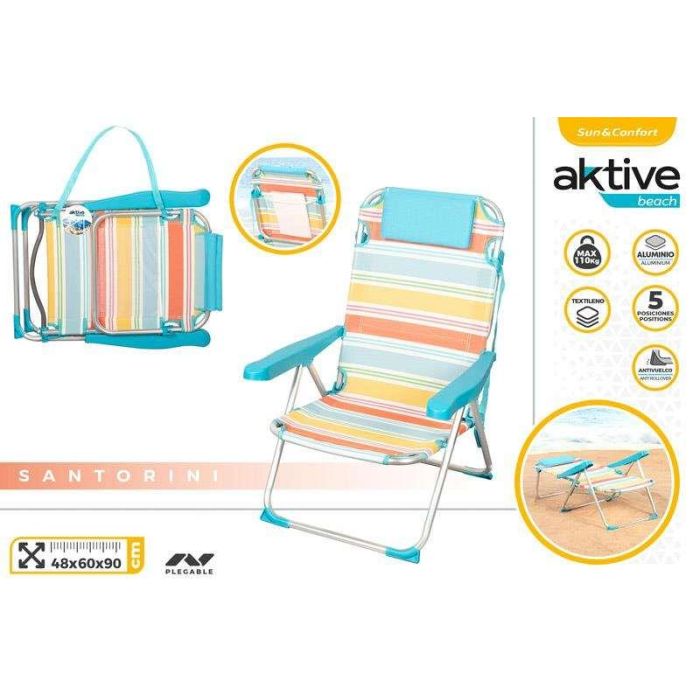 Silla de playa alta aluminio plegable con cojin y asas 48x60x90 cm 1 Silla de playa alta aluminio plegable con cojin y asas 48x60x90 cm 1