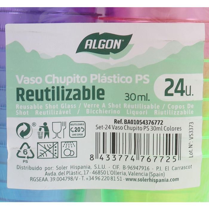 Set de 24 vasos chupito Algon 30 ml colores (24 Cajas) 6 Set de 24 vasos chupito Algon 30 ml colores (24 Cajas) 6