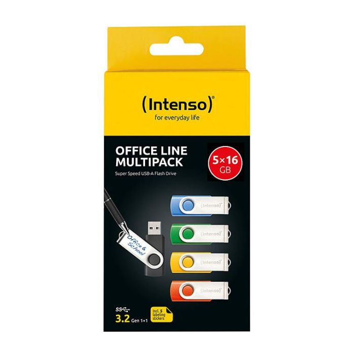 Intenso 5 x Memoria USB Office Line 16GB, USB-A 3.2 Gen 1, Multicolor, Paquete de 5 Unidades 1 Intenso 5 x Memoria USB Office Line 16GB, USB-A 3.2 Gen 1, Multicolor, Paquete de 5 Unidades 1