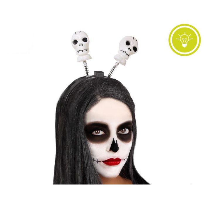 Diadema Negra Con Calaveras Blancas Y Luz Led Intermitente Diadema Negra Con Calaveras Blancas Y Luz Led Intermitente