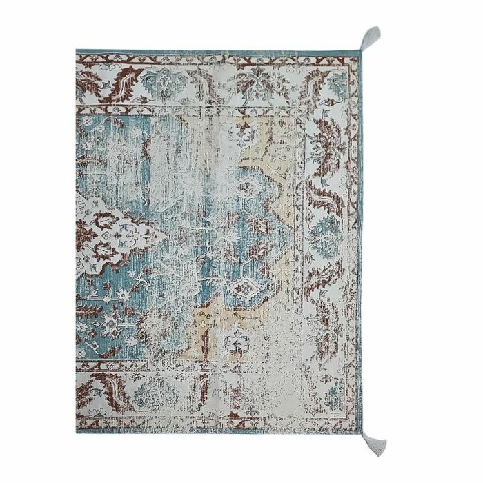 Alfombra DKD Home Decor Acabado envejecido Azul Algodón Árabe Flecos (120 x 180 x 1 cm) 1