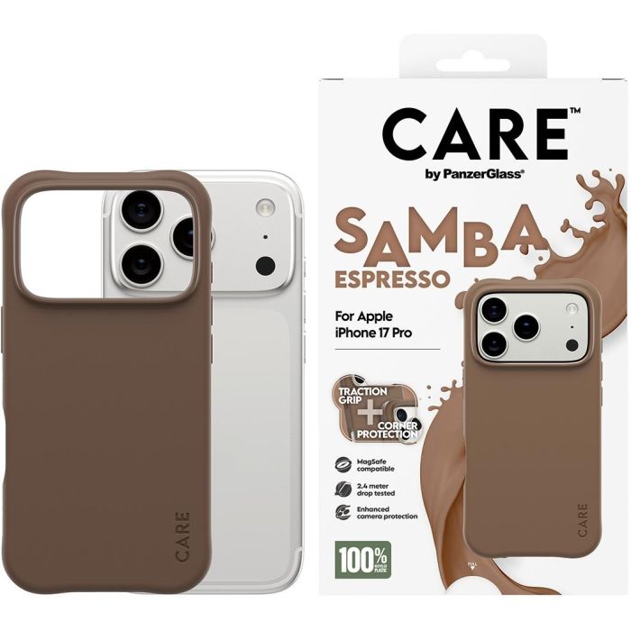 PanzerGlass Funda Fashionable Care by Samba Espresso iPhone 17 Pro con MagSafe, TPU 100% Reciclado, Protección Caídas 2.4m 1 PanzerGlass Funda Fashionable Care by Samba Espresso iPhone 17 Pro con MagSafe, TPU 100% Reciclado, Protección Caídas 2.4m 1